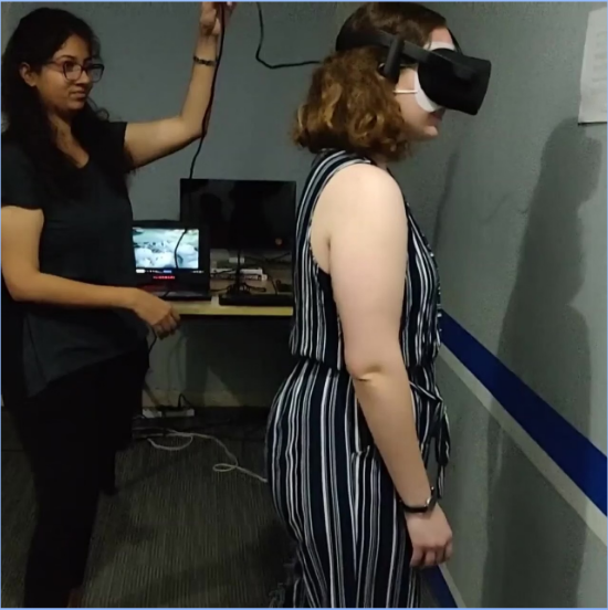 Participant wearing a VR headset during the affective experience research setup